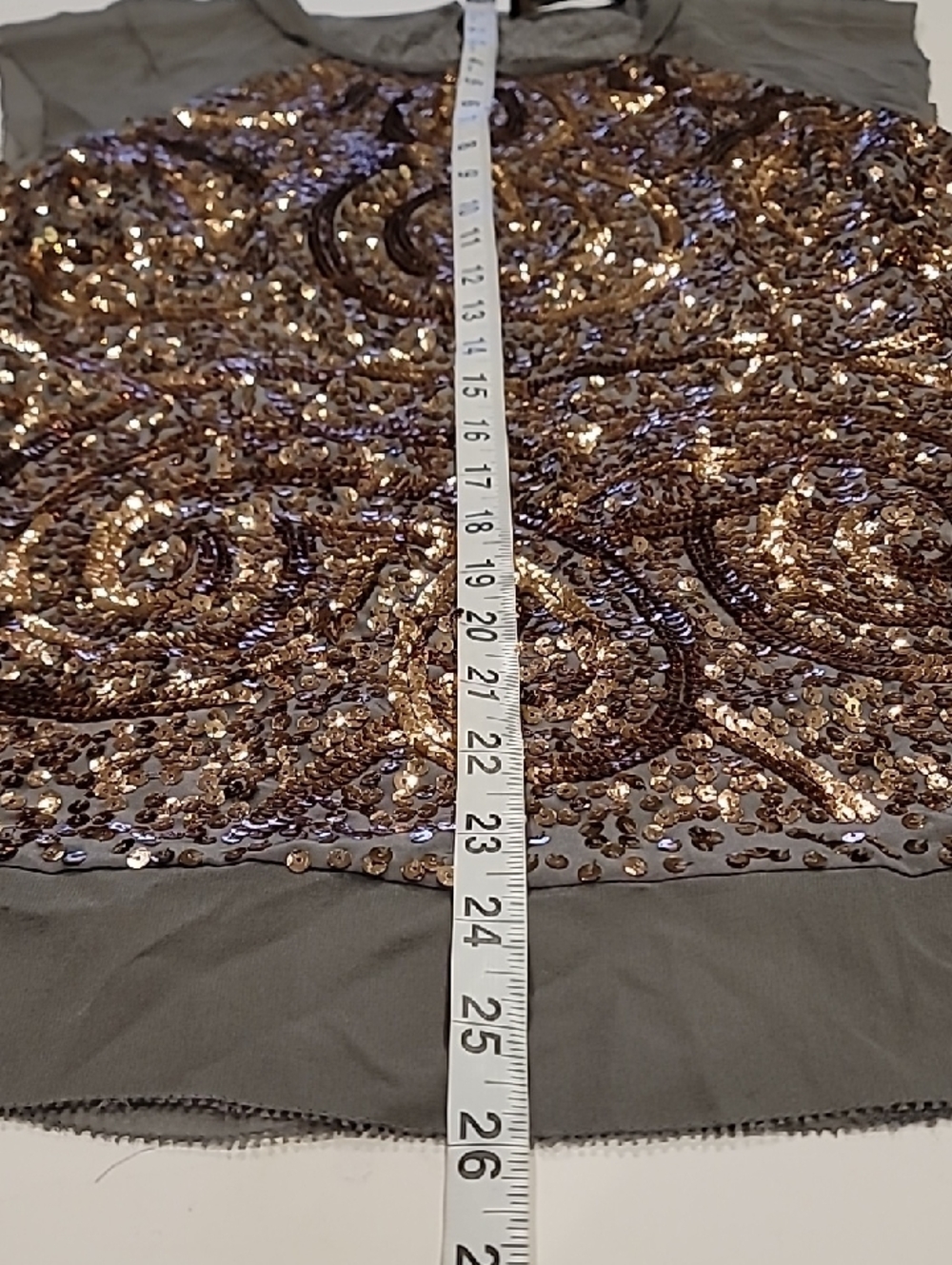 BCBGMaxAzria Gold Sequin & Gray Mesh Cap-Sleeve Tank - Picture 10 of 12